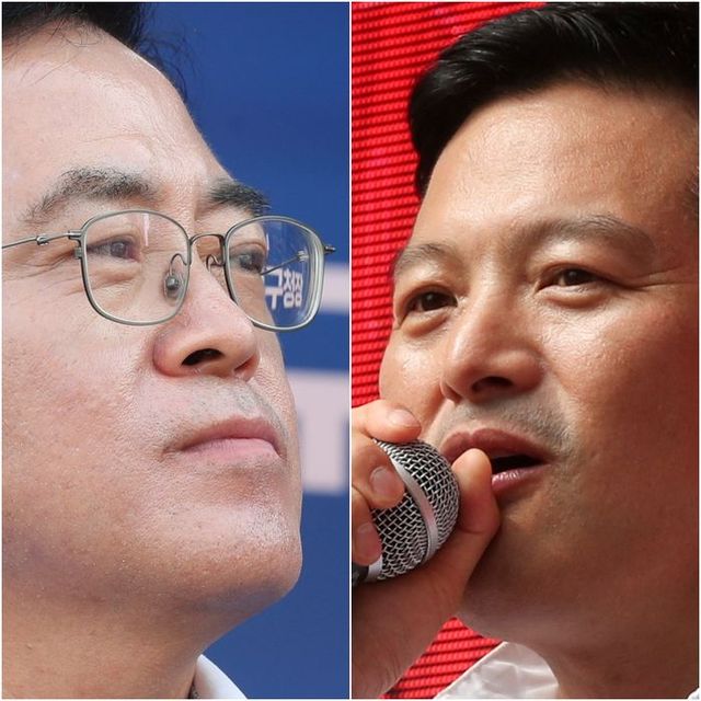 서울 강서구청장 보궐 선거에 출마한 진교훈 더불어민주당 후보(좌)와 김태우 국민의힘 후보(우) ⓒ뉴시스