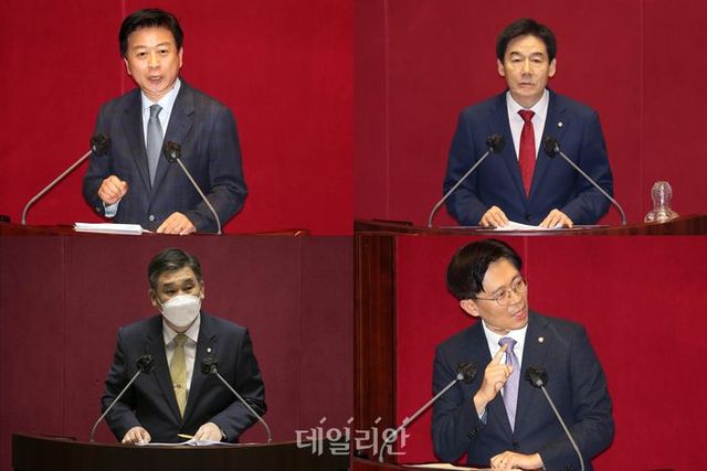 (왼쪽부터 시계방향으로 이름 가나다 순) 22대 총선에서 서울 마포갑 출마설이 제기되는 노웅래 더불어민주당 의원, 이용호 국민의힘 의원, 조정훈 시대전환 의원, 최승재 국민의힘 의원 ⓒ데일리안DB