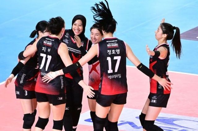 29일 대전 충무체육관에서 현대건설에 완승한 정관장. ⓒ 한국배구연맹(KOVO)