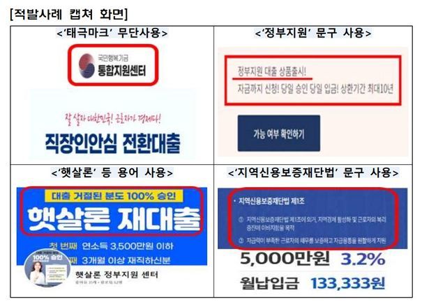 불법 대부광고 사이트 적발 사례.ⓒ금융감독원