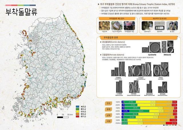 국립환경과학원이 20일부터 공개하는 하구 수생태계 건강성 지도 예시. ⓒ국립환경과학원