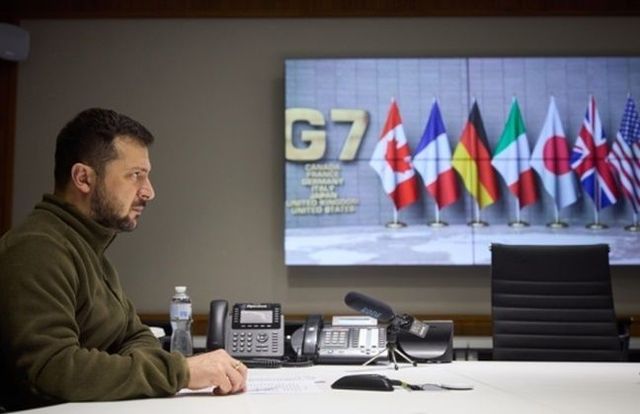 볼로디미르 젤렌스키 우크라이나 대통령이 지난해 10월 개최된 G7정상회의에 원격으로 참석했다. ⓒUPI/연합뉴스