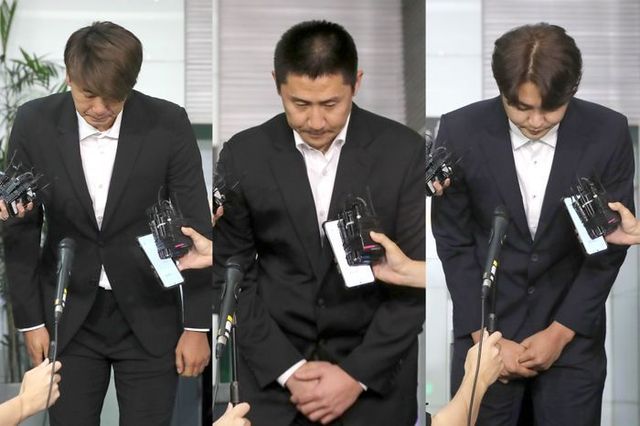 일본에서 열린 2023 WBC 1라운드 기간에 음주를 해 상벌위에 회부된 김광현(SSG 랜더스), 이용찬(NC 다이노스), 정철원(두산 베어스)이 7일 서울 강남구 한국야구위원회(KBO)에서 열린 상벌위원회에 출석해 직접 소명을 마친 뒤 위원회를 나서고 있다. ⓒ 뉴시스