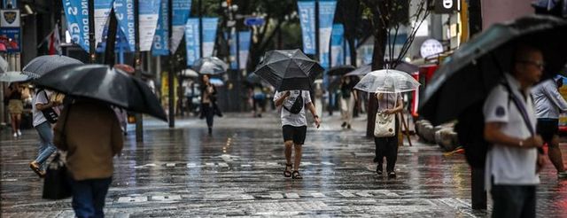 서울 전역에 호우주의보가 내려진 23일 오전 서울 중구 명동거리에서 우산을 쓴 시민들이 이동하고 있다.ⓒ뉴시스