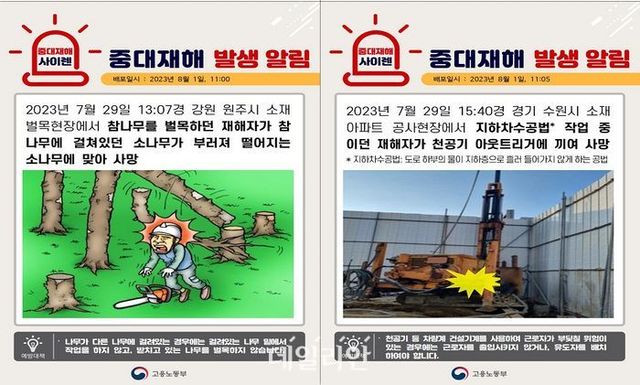중대재해 사이렌 전파 사례.ⓒ고용노동부