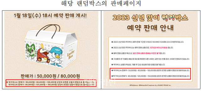 포켓몬코리아 랜덤박스 판매페이지 ⓒ공정거래위원회