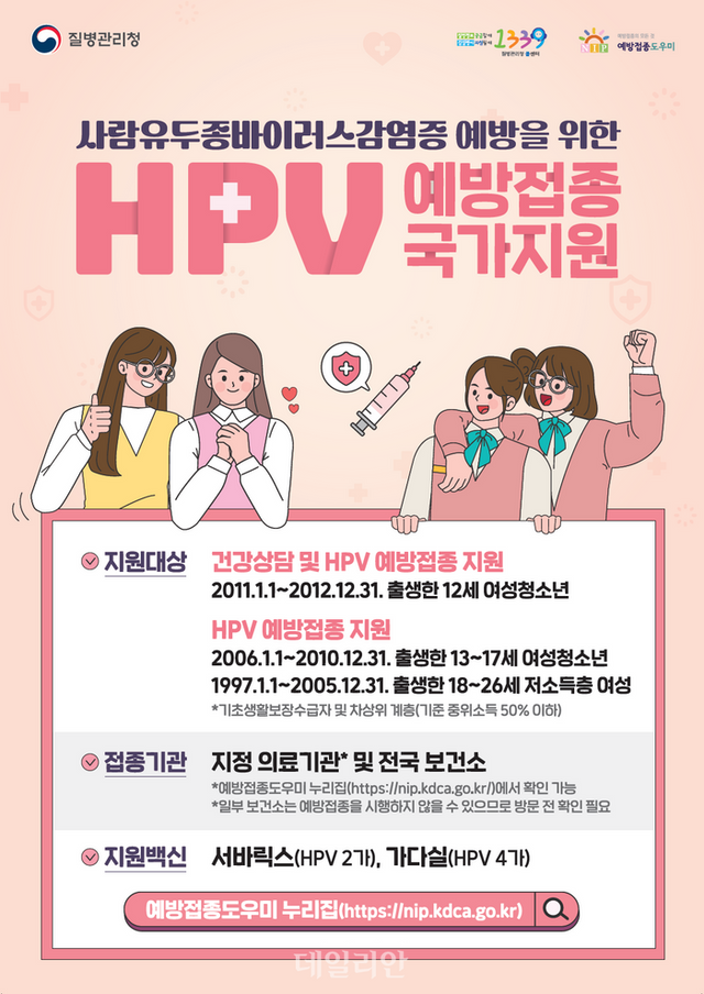 HPV 감염증 국가예방접종 지원사업 포스터. ⓒ질병관리청