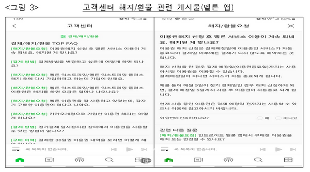 고객센터 해지/환불 관련 게시물 ⓒ공정거래위원회
