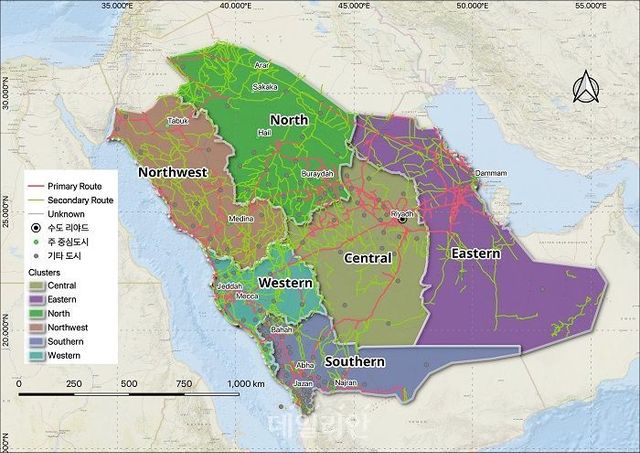 사우디아라비아 상하수도 개편 6개 권역 지도. ⓒ환경부