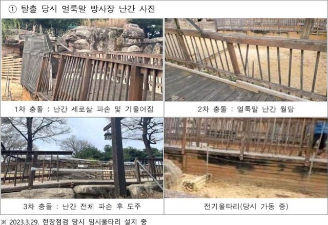 세로 탈출 당시 파손된 얼룩말 방사장 울타리ⓒ서울시 감사위원회