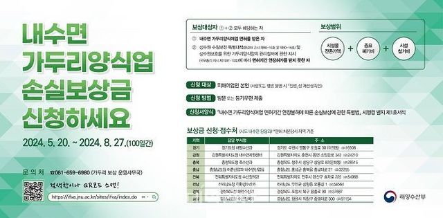 내수면 가두리양식업 손실보상금 신청 안내 포스터. ⓒ해양수산부