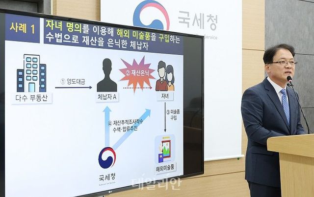 양동훈 국세청 징세법무국장이 14일 국세청 기자실에서 체납자 641명에 대한 추적 조사 내용을 브리핑하고 있다. ⓒ국세청