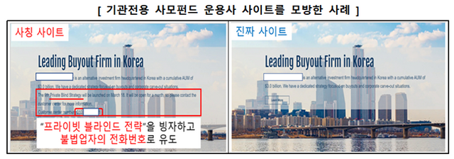 기관전용 사모펀드 운용사 사이트를 모방한 사례. ⓒ금융감독원