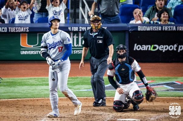 오타니 쇼헤이가 100년 넘게 누구도 달성하지 못했던 한 시즌 50(홈런)-50(도루) 고지를 밟으며 메이저리그 역사를 새롭게 썼다. ⓒLA 다저스 엑스(X)