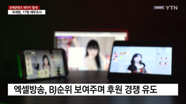 국세청은 인터넷 방송 진행자(BJ)와 유튜버 등에 대해서도 세무조사에 착수한 상태다. ⓒYTN 뉴스화면 갈무리