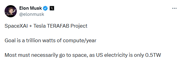 일론 머스크 테슬라 CEO가 초대형 반도체 생산 기지 ‘테라팹(Terafab)’ 건설을 공식화했다. ⓒ일론 머스크 X(엑스) 화면 갈무리
