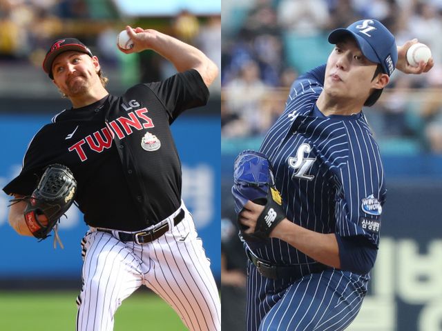 삼성 라이온즈와 LG트윈스가 14일 경기 선발투수로 팀 내 최다승 투수인 원태인과 디트릭 엔스를 선발투수로 예고했다. 사진은 올시즌 LG트윈 디트릭 엔스(왼쪽)과 삼성 라이온즈 투수 원태인의 모습. /사진=뉴시스