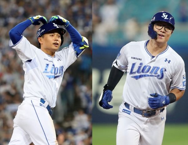 삼성 라이온즈의 주장 구자욱의 공백을 두 선수가 메꿀 전망이다. 사진은 왼쪽부터 가을야구에서 활약하는 중인 김헌곤, 윤정빈의 모습. /사진=뉴스1