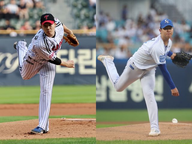 LG트윈스와 삼성 라이온즈가 플레이오프 3차전에서 맞대결을 펼친다. 사진은 올시즌 LG트윈스에서 활약한 임찬규(왼쪽)과 삼성 라이온즈에서 활약한 황동재. /사진=뉴스1