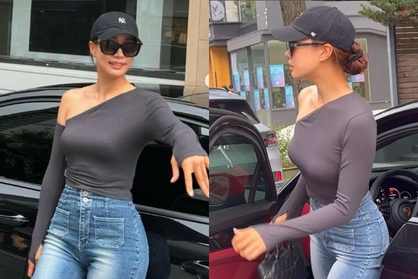 골프여신 유현주가 넘사벽 청바지 핏으로 시선을 사로잡았다. /사진=유현주 인스타그램