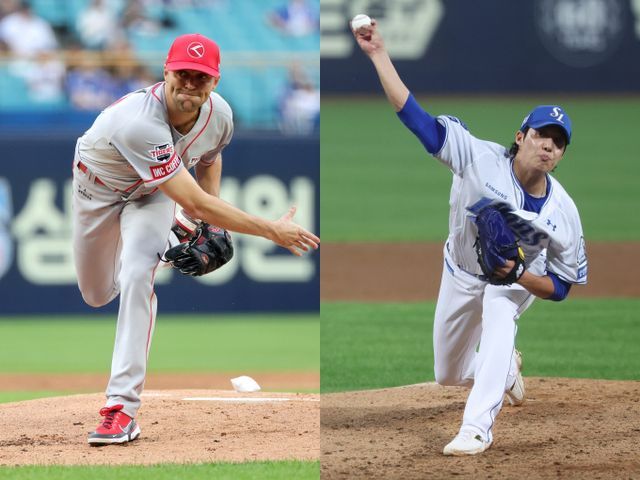 9년 만에 한국시리즈에 복귀한 삼성 라이온즈가 올시즌 상대전적에서 크게 패한 KIA타이거즈와 맞붙는다. 사진은 올시즌 삼성 라이온즈와 KIA타이거즈에서 활약한 제임스 네일(왼쪽)과 원태인. /사진=뉴시스 