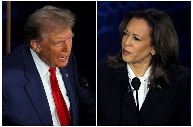 카멀라 해리스 부통령이 미국의 최저임금 인상을 주장했고 트럼프 전 대통령은 침묵했다. 사진은 지난달 10일 미국 펜실베이니아주에서 열린 대선 후보 토론회에 참석한 도널드 트럼프 전 대통령(왼쪽)과 카멀라 해리스 부통령. /사진=로이터