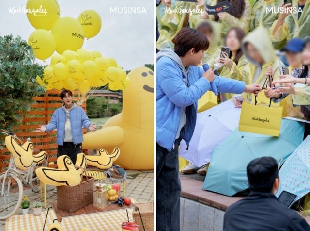 마크곤잘레스가 무신사와 온라인 기획전을 진행한다. 가수 이무진이 마크곤잘레스 오프라인 행사에서 사진을 촬영하고 있다. /사진=마크곤잘레스