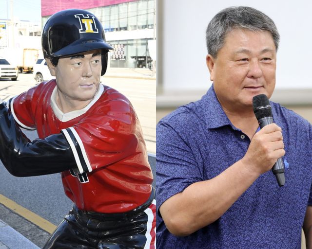 2020년 설치한 김성한 조형물이 잦은 훼손으로 인해 문제가 됐다. 사진은 24일 광주시 북구 용봉동에 위치한 김성한 조형물과 지난해 김성한의 모습. /사진=뉴시스·뉴스1