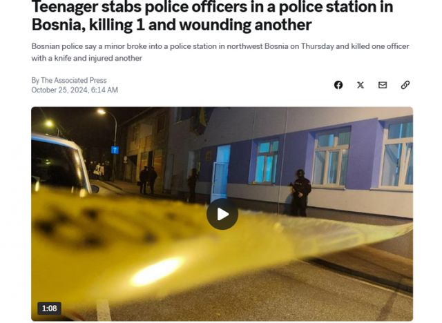 보스니아 헤르체고비나에서 10대 청소년이 경찰서에서 1명을 살해하고 1명을 부상입힌 사건이 발생했다. 사진은 abc뉴스가 보도한 화면. /사진=abc뉴스 캡처