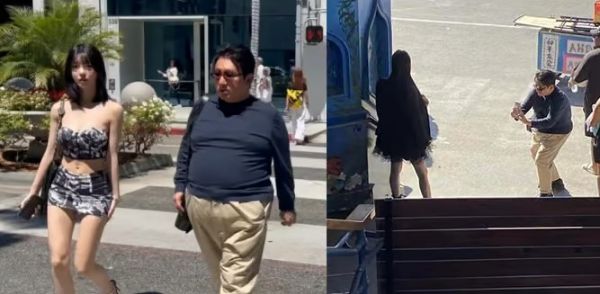 중국 한 쇼핑몰에서 민희진 어도어 전 대표와 방시혁 하이브 의장을 코스프레한 커플이 포착돼 화제다. /사진=온라인 커뮤니티 갈무리