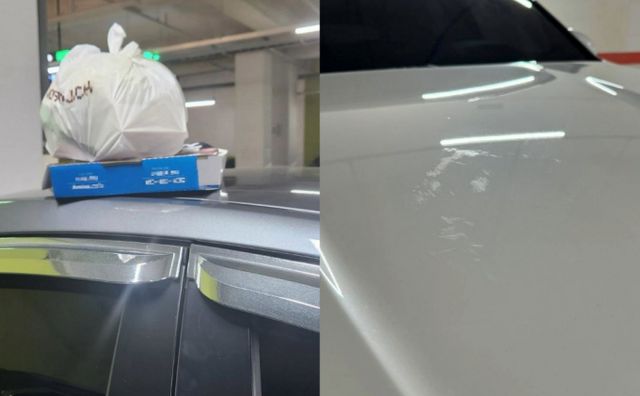남의 차 위에 음식물을 올리거나 쓰레기를 버리고 가는 등 민폐 행동을 한 이웃들의 사연이 올라왔다. /사진=온라인 커뮤니티 갈무리