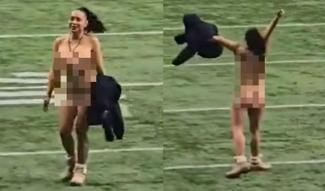 지난 17일 캐나다 풋볼 리그 경기장에 한 여성이 알몸으로 난입했다. /사진=데일리 메일 캡처