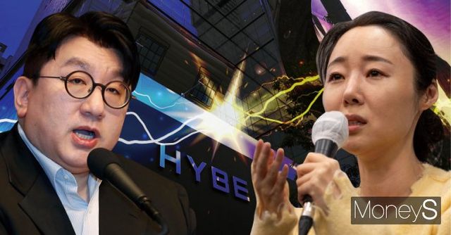 방시혁 하이브 의장(왼쪽)과 민희진 전 어도어 대표. /그래픽=김은옥 기자