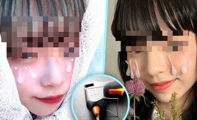 일본 10대 여학생들을 중심으로 글루건 화장법이 유행 중이다. 사진은 글루건 메이크업을 한 일본 학생 모습. /사진=SCMP 홈페이지