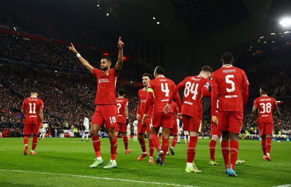 리버풀이 지난 시즌 챔피언스리그 우승팀이었던 레알 마드리드를 상대로 2-0으로 승리했다. 사진은 28일(한국시각) 경기에서 쐐기골을 넣고 세레머니 중인 코디 학포의 모습. /사진=로이터