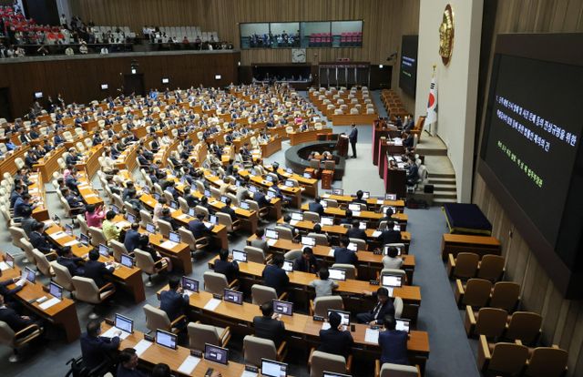 여·야가 28일 국회 본회의에서 민생 관련 법안을 처리에 나선다. 사진은 박성재 법무부 장관이 지난 5월28일 서울 여의도 국회에서 열린 제414회 국회(임시회) 제2차 본회의에서 순직 해병 수사 방해 및 사건 은폐 등의 진상규명을 위한 특별검사의 임명 등에 관한 법률안 재의 요구 이유를 설명하는 모습. /사진=뉴시스