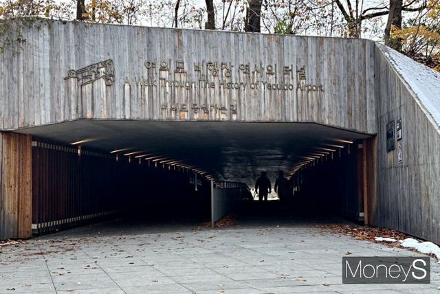 29일 서울 영등포구 여의도공원과 여의도한강공원을 잇는 '여의도 비행장 역사의 터널'로 시민들이 산책을 즐기고 있다. /사진=장동규 기자