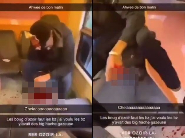 프랑스 파리 외곽 열차에서 10대 청소년들이 도끼와 일본도 등 흉기를 들고 싸움을 벌였다. /사진=엑스(X·옛 트위터) 캡처