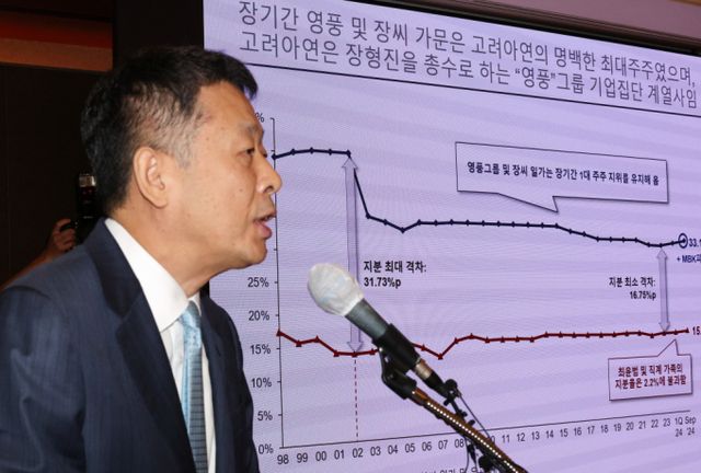 김광일 MBK 파트너스 부회장이 9일19일 오전 서울 중구 롯데호텔에서 열린 MBK파트너스 고려아연 공개매수 관련 기자간담회를 하고 있다./사진=뉴스1