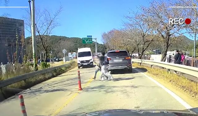 엄마가 아이를 앞세워 무단횡당하다 큰 사고로 이어질 뻔한 영상이 공개돼 누리꾼들의 공분을 사고 있다. /사진=한문철TV 유튜브