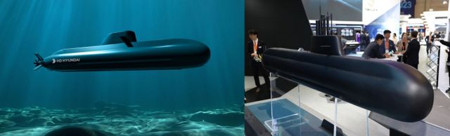 HD현대중공업과 한화오션이 한국형 차기 구축함(KDDX) 입찰 과정에서의 갈등을 뒤로하고 고소·고발을 취하했다. 사진은 HD현대중공업이 자체 개발한 수출용 잠수함(왼쪽), 한화오션이 건조중인 장보고III 배치-II 잠수함이다. /사진=HD현대중공업, 한화오션 