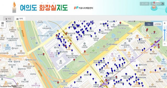 윤석열 대통령 탄핵 집회가 계속되면서 SNS서 관련 정보 공유가 활발하게 이뤄지고 있다./사진= 여의도 화장실 지도 홈페이지 화면 갈무리