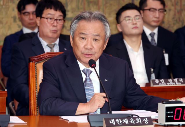 이기흥 대한체육회장이 문화체육관광부를 상대로 낸 행정소송에서 패소하자 즉각 항고했다. 사진은 지난 10월22일 서울 여의도 국회 문화체육관광위원회에서 열린 국정감사에 참석한 이기흥 대한체육회장. /사진=뉴시스