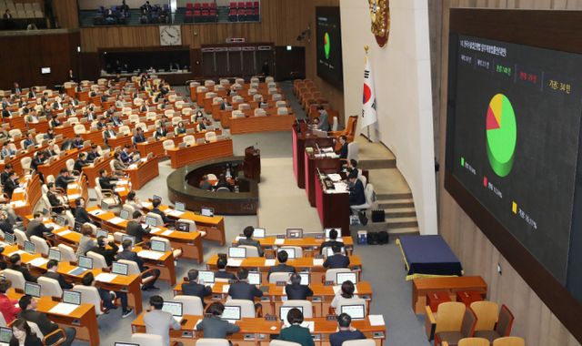 국회가 2025년도 국방 예산삭감에 이어 국회증언감정법 개정안을 통과시키며 K방산이 잡은 호기에 재를 뿌리고 있다는 비판이 나온다. 사진은 제413회 국회(임시회) 제6차 본회의에서 한국수출입은행법 일부개정법률안을 투표하는 모습이다. /사진=뉴스1