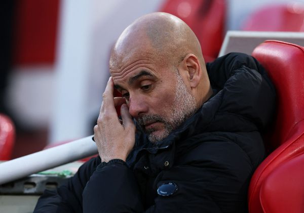 펩 과르디올라 감독이 커리어 첫 4연패를 기록했다. 사진은 2일(한국시각) 리버풀과의 경기 과르디올라 감독의 모습. /사진=로이터