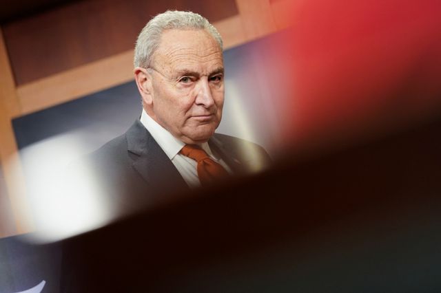 미국 상원 다수당 민주당 척 슈머 원내대표의 기자회견 모습 /사진=로이터