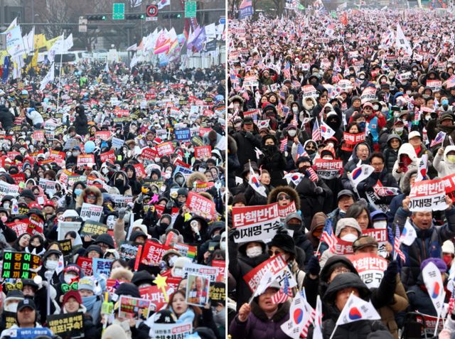 광화문에서는 응원봉과 태극기가 맞섰다. /사진=뉴스1
