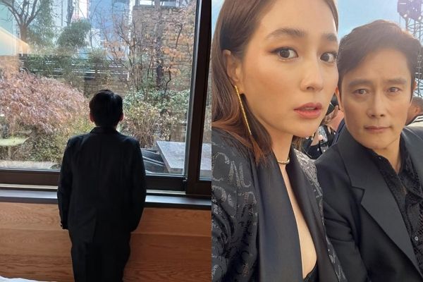 이민정과 이병헌의 아들 준후 군의 근황이 공개됐다. 사진은 아들 준후 군의 뒷모습과 이민정, 이병헌 부부의 모습. /사진=이민정 인스타그램 캡처