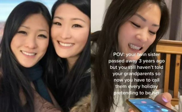 조부모가 충격받을 것을 우려해 쌍둥이 자매의 사망 소식을 알리지 않고 5년간 그의 행세를 했다는 여성의 사연이 전해져 화제다. /사진=애니 니우 틱톡 캡처
