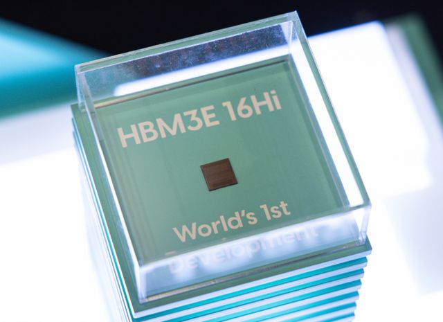 지난 11월4일 서울 강남구 코엑스에서 열린 SK AI 서밋 2024에 SK하이닉스의 고대역폭메모리 ‘HBM3E’가 전시돼 있다. / 사진=뉴스1 이재명 기자 /사진=(서울=뉴스1) 이재명 기자